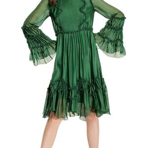 VINTAGE Elegant Green Ruffled Dress